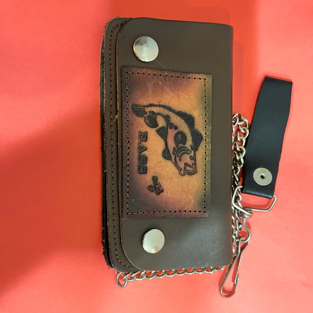 Men’s authentic vintage pastel theme chain Wallet brwn leather fish bass theme